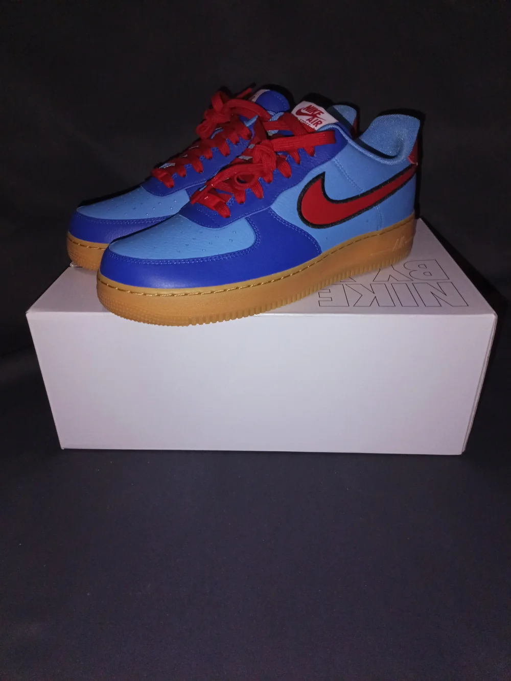 Nike Low-Top Sneakers in Light Blue, Royal Blue & Red with Gum Sole
